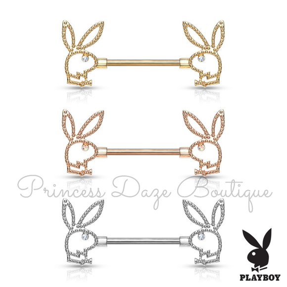 Playboy Bunny Barbell Nipple Rings‎ - Picture 1 of 6
